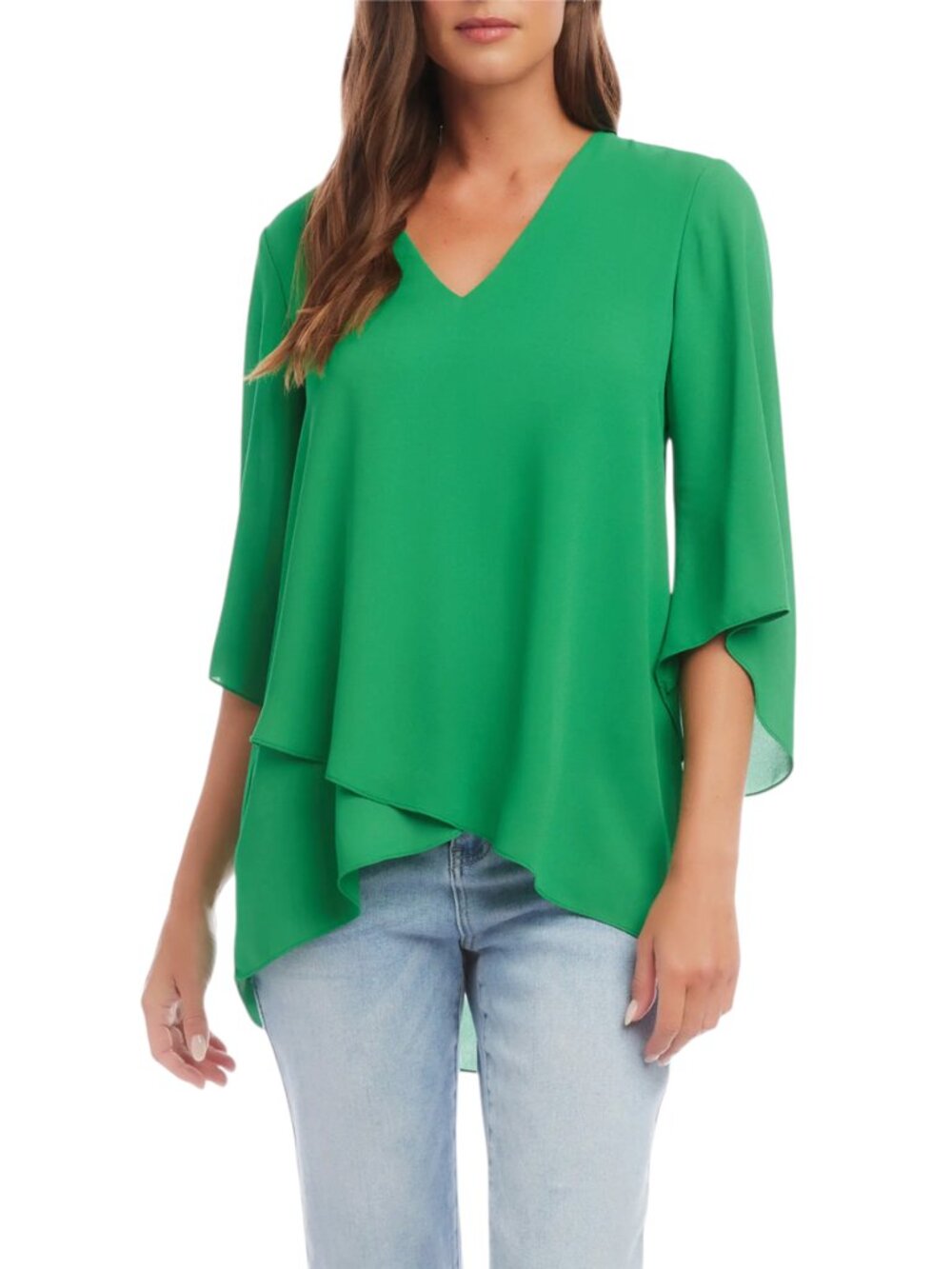 NWT Karen Kane Green V-Neck High-Low Blouse Size Medium